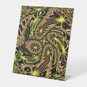 Signe De Table Danse joyeuse abstraite Art fractal néon or
