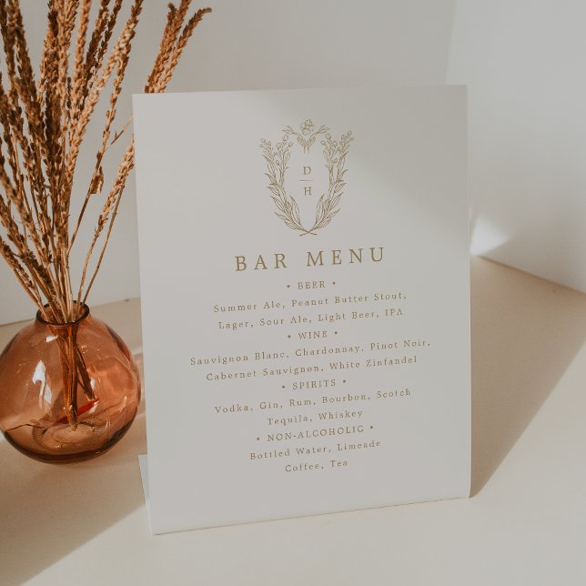 Signe De Table DAPHNE Botanical Cream Gold Mariage Bar Menu Sign (DAPHNE Botanical Cream Gold Wedding Bar Menu Sign)