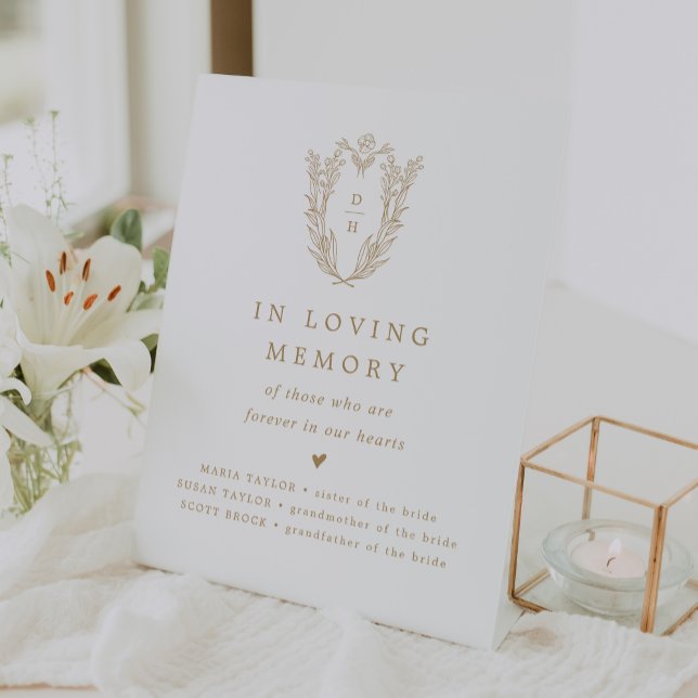Signe De Table DAPHNE Chic Gold in Love Mémoire Mariage Memorial (DAPHNE Chic Gold In Loving Memory Wedding Memorial Pedestal Sign)