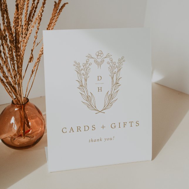 Signe De Table DAPHNE Simple Or Blanc Mariage Cartes et Cadeaux (DAPHNE Simple Gold White Wedding Cards and Gifts Pedestal Sign)