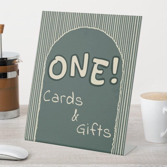 Signe De Table Dark Green Stripes 1st Birthday Cards & Gifts (In SItu)