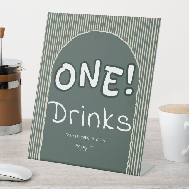 Signe De Table Dark Green Stripes 1st Birthday Drinks (In SItu)