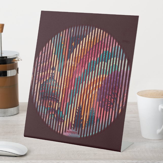 Signe De Table Dark Maroon Striped Pedestal Sign – Customizable (In SItu)