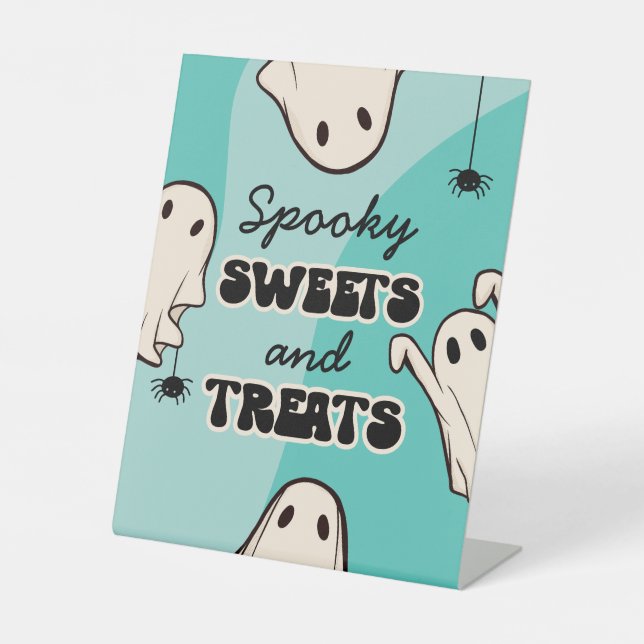 Signe De Table Décor d'anniversaire Retro Ghost Blue Halloween (Recto)