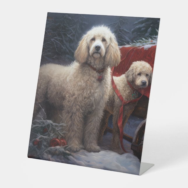 Signe De Table Décor de Noël au traîneau enneigé pour Caniche (Recto)