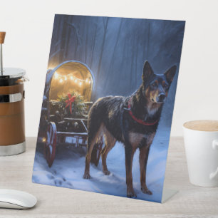Signe De Table Décor de Noël Australian Kelpie Snowy Sleigh
