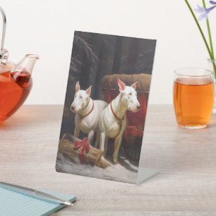 Signe De Table Décor de Noël Bull Terrier Snowy Sleigh