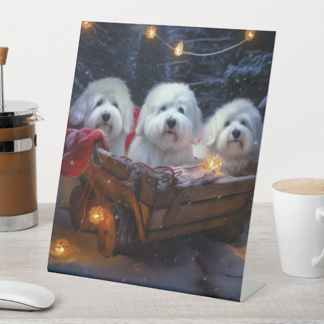 Signe De Table Décor de Noël Coton De Tulear Snowy Sleigh (In SItu)