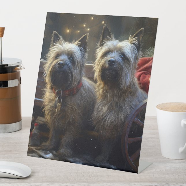 Signe De Table Décor de Noël de Cairn Terrier Snowy Sleigh (In SItu)