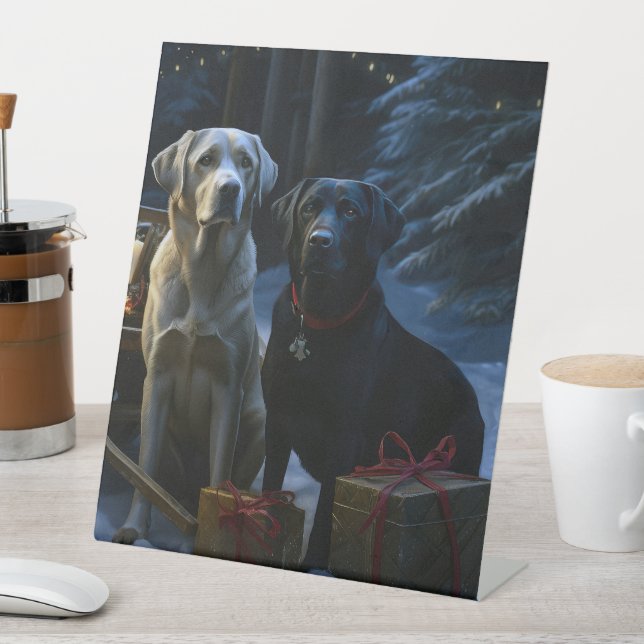 Signe De Table Décor de Noël de Labrador Snowy Sleigh (In SItu)