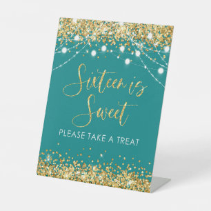 Signe De Table Décor turquoise Gold Sweet sixteen Party Favour