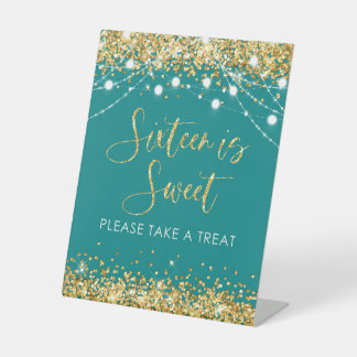 Signe De Table Décor turquoise Gold Sweet sixteen Party Favour