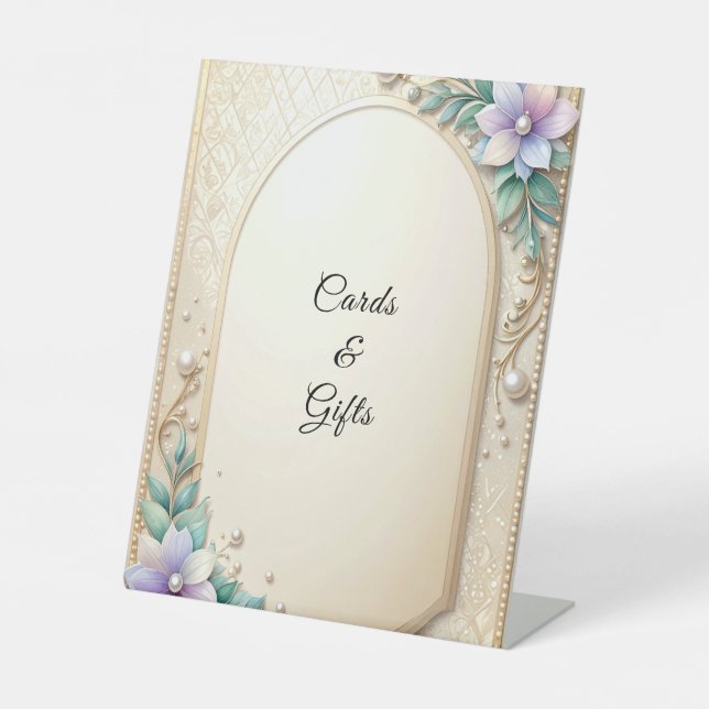 Signe De Table Decorative Floral Frame with Pearls Tabletop Signs (Recto)