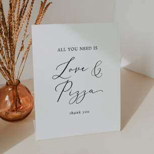 Signe De Table Délicat noir Calligraphie Mariage Amour et Pizza