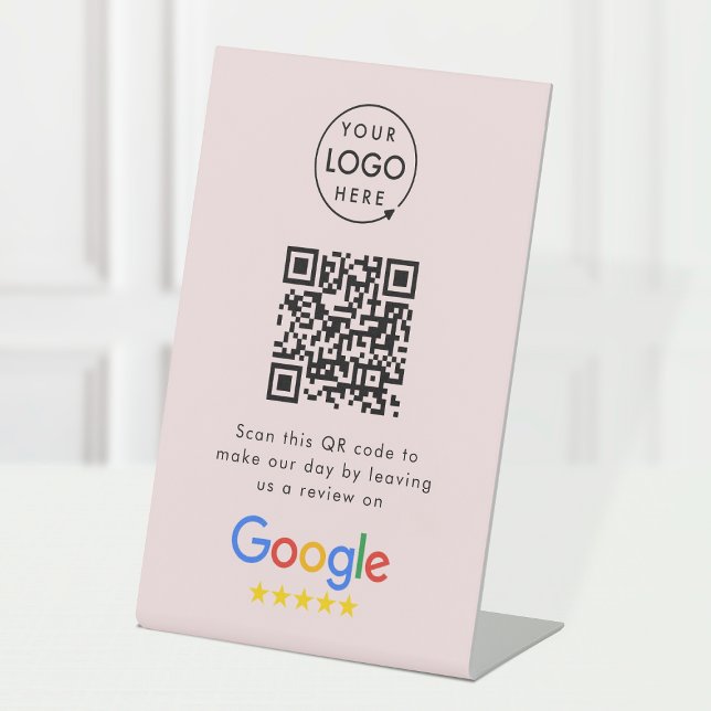 Signe De Table Demande de révision Google | Code QR Logo d'entrep (Créateur téléchargé)