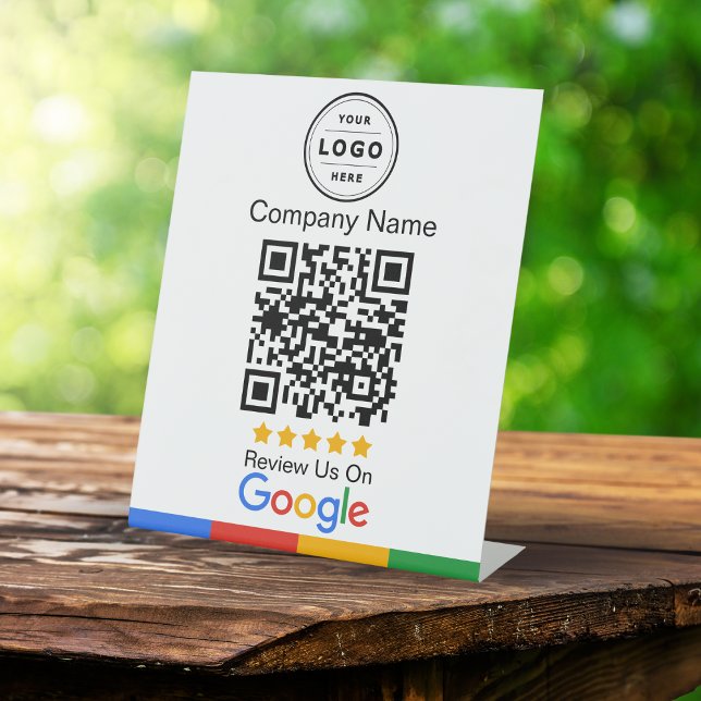 Signe De Table Demande d'évaluation Google avec logo Pedestal (Google review request, grow your business with reviews)