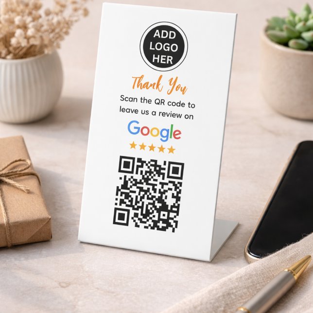 Signe De Table Demande simple de commentaire sur Google pour les  (Simple Google Review Request Modern Small Business Pedestal Sign)