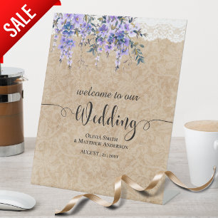Signe De Table Dentelle mariage Affiche de bienvenue Purple Wiste