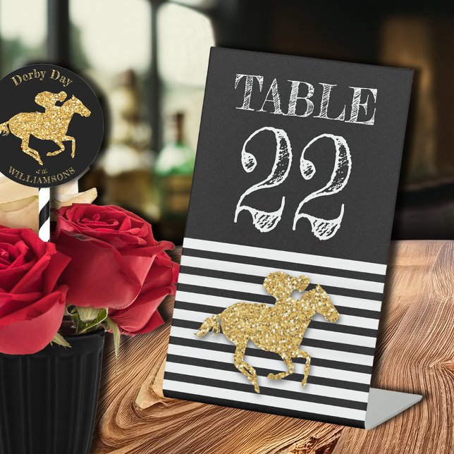 Signe De Table Derby Gold Racehorse et Jockey Numéro de table (Derby table number signs (sticker on the straw sold separately in our collection))