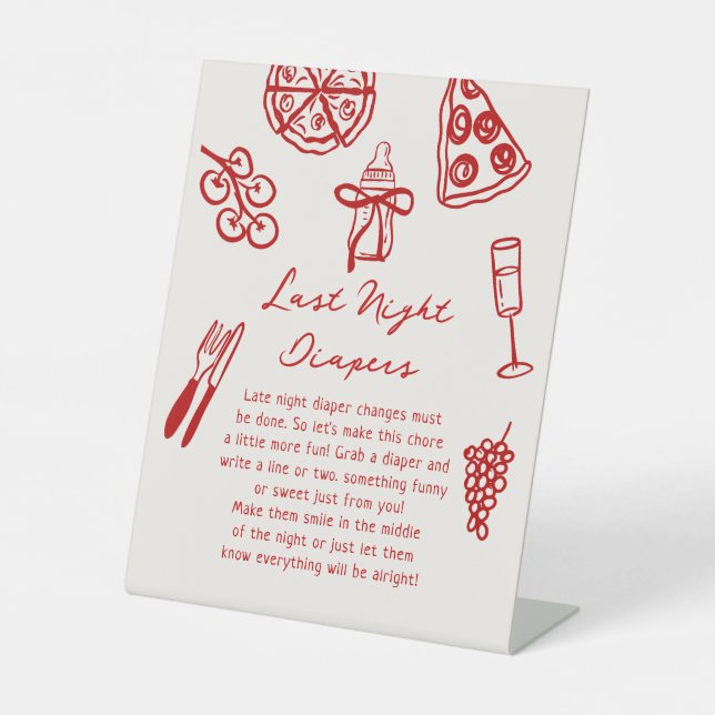 Signe De Table Dernier Night Diapers Pizza Baby shower Jeu (Recto)