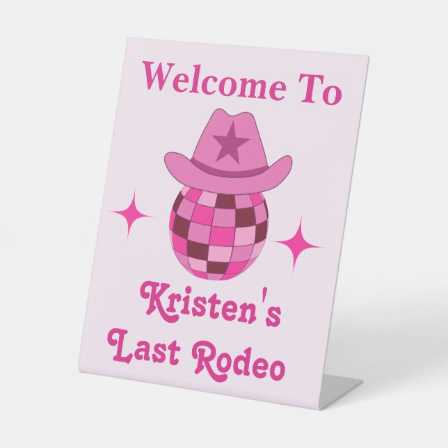 Signe De Table Dernier Rodeo Pink Disco Cowgirl Bachelorette Bien (Recto)