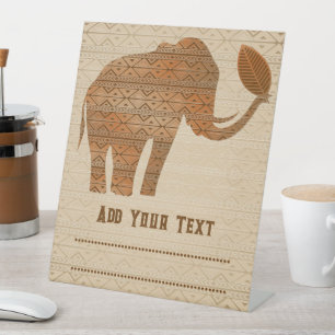 Signe De Table Design d'art tribal des éléphants