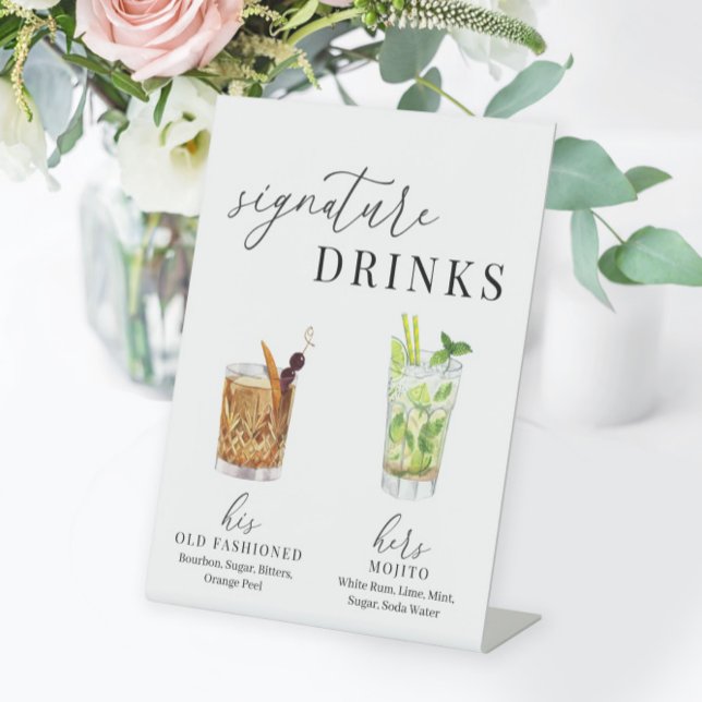 Signe De Table Design Elégant Aquarelle Signature Boissons (Créateur téléchargé)