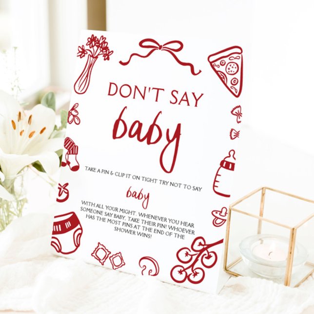 Signe De Table Dessin à la main Italien Baby Dont dire Baby showe (Hand Drawn Italian Baby Dont Say Baby Baby Shower Sign )