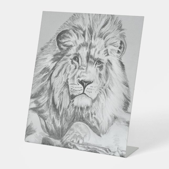 Signe De Table Dessin au crayon original Dessin d'un lion (Recto)