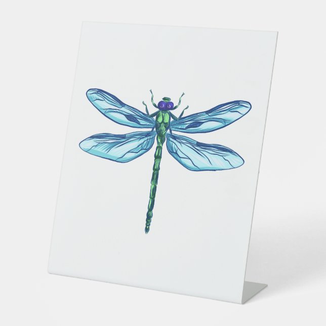 Signe De Table Dessin bleu vert libellule J'aime les libellules (Recto)