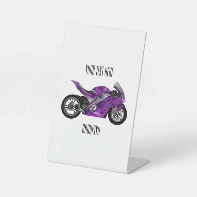 Signe De Table Dessin de moto de sport violet (Recto)