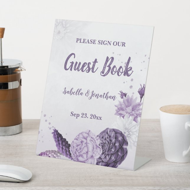 Signe De Table dessus mariage romantique fleurs violettes blanc (In SItu)