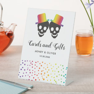 Signe De Table Deux crânes, coloré confetti gay mariage