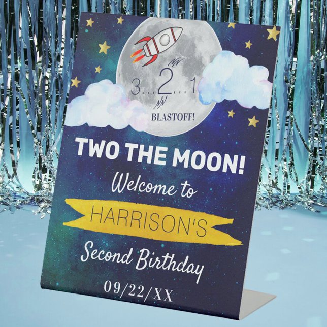 Signe De Table Deux La Lune 2e fête d'anniversaire Bienvenue (Créateur téléchargé)