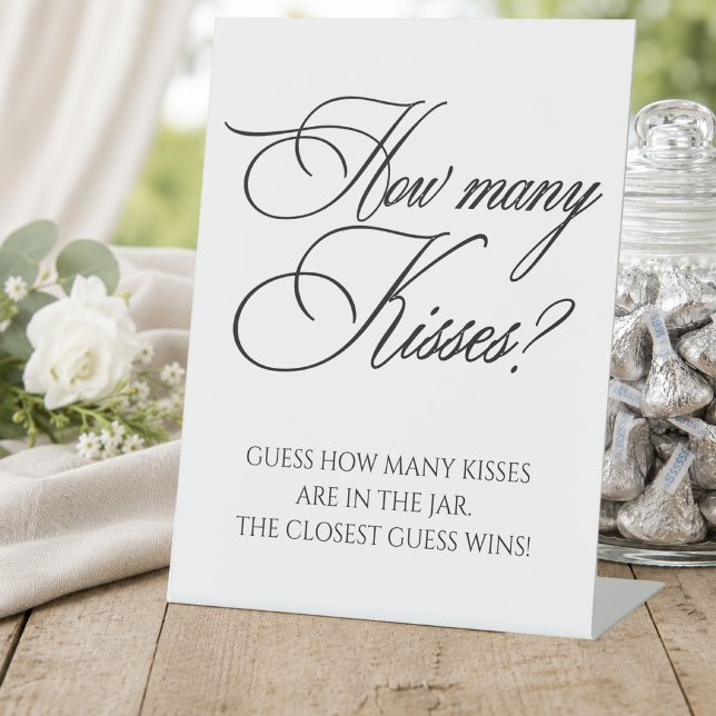 Signe De Table Devinez combien de baisers à la douche de mariage (Guess How Many Kisses Bridal Shower Pedestal Sign)