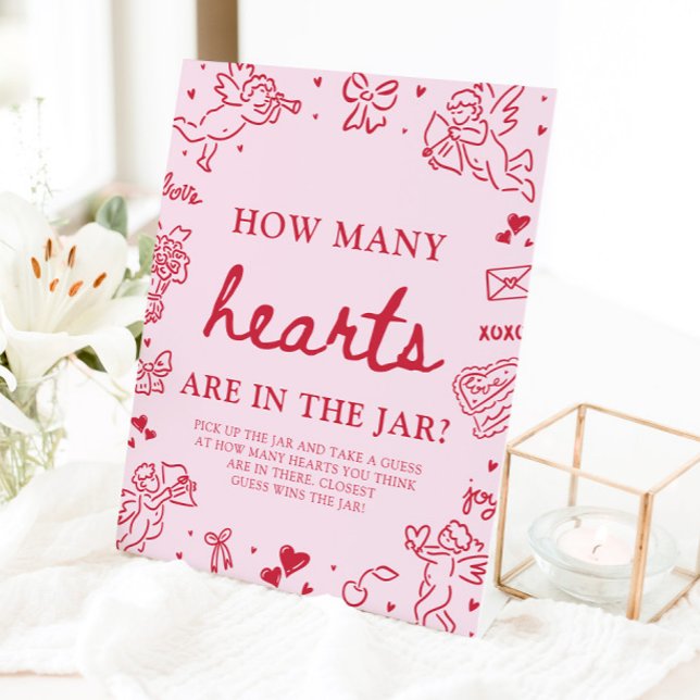 Signe De Table Devinez combien de cœurs Baby Shower Saint-Valenti (Pink Valentine Guess How Many Hearts Baby Shower Game Sign)