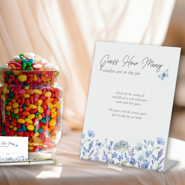 Signe De Table Devinez combien de Fleurs sauvages Bleus Jeu de do (Guess How Many game sign (matching cards available) from my Blue Wildflower Bridal Shower Collection)