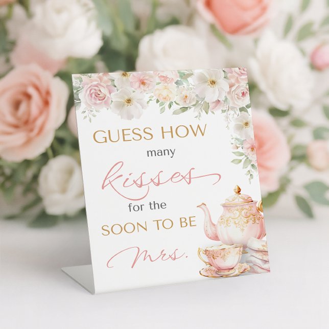 Signe De Table Devinez combien pour la Baby Shower Tea Party (Tea Party Bridal Shower Guess How Many Pedestal Sign)