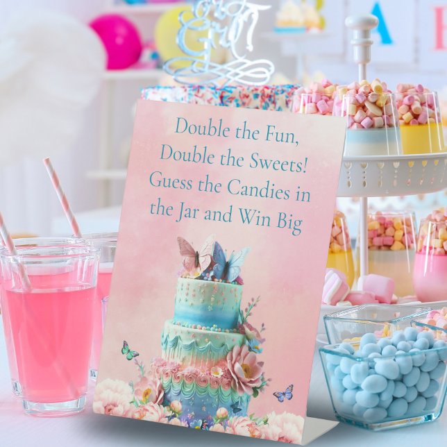 Signe De Table Devinez les bonbons Papillons Jumeaux Baby Shower (Créateur téléchargé)