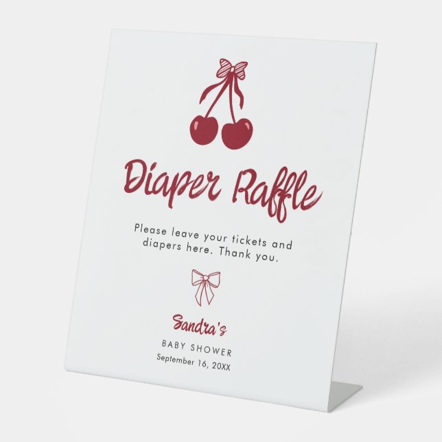 Signe De Table Diaper Raffle Baby Shower Cherry on Top Red Bows (Recto)