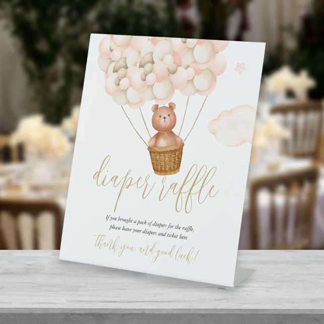 Signe De Table Diaper Raffle Teddy Bear Balloons Baby Shower (Créateur téléchargé)