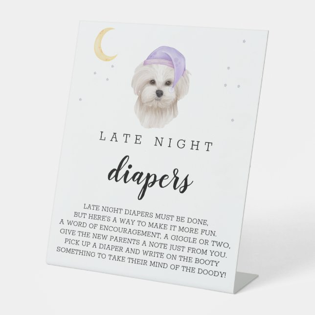 Signe De Table Diapositives de nuit blanc Baby shower de chien ma (Recto)