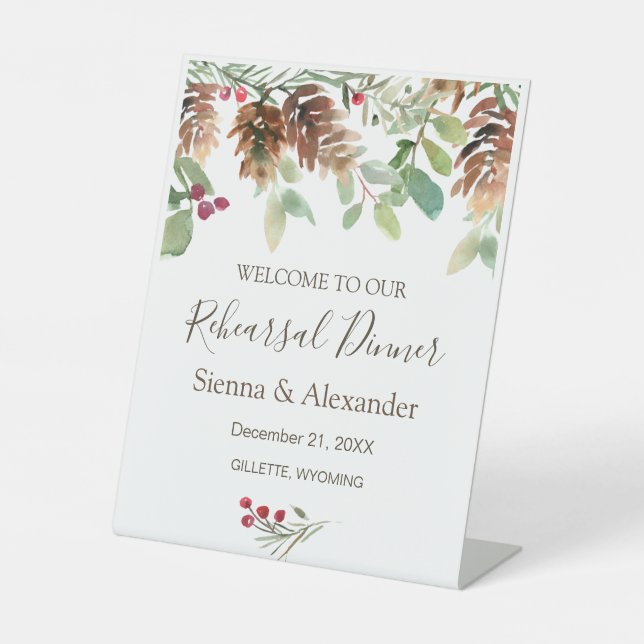 Signe De Table Dîner de répétition Holly Pine hiver verdoyant (Recto)