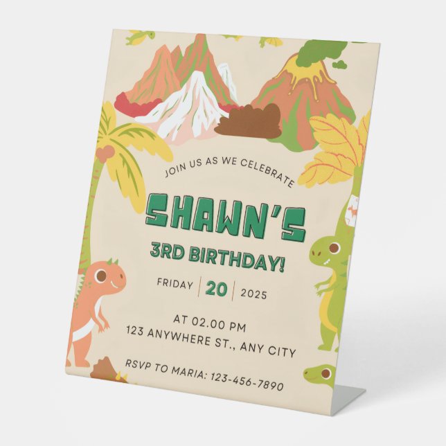 Signe De Table Dinosaur Thème Garçon Anniversaire Fête Invitation (Recto)