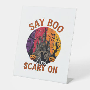 Signe De Table Dis Boo Halloween effrayant Maison hantée Chat noi