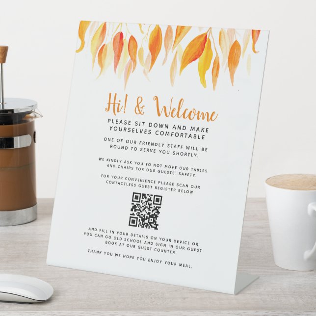 Signe De Table Distance sociale invité sans contact QR code chute (In SItu)