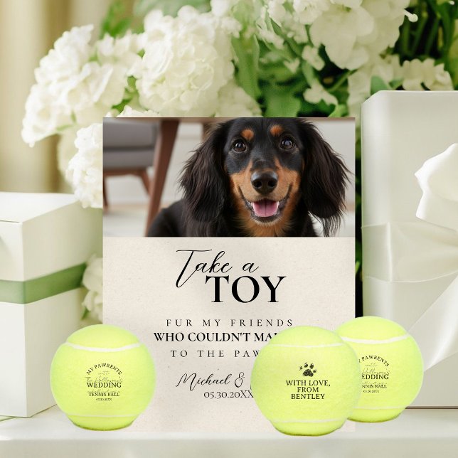 Signe De Table Dog Photo Wedding Tennis Ball Favor (Dog Photo Wedding Tennis Ball Favor Pedestal Sign)