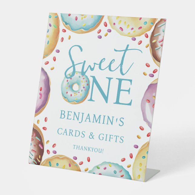 Signe De Table Donut Sweet One 1st Birthday Cadeaux et Cartes (Recto)