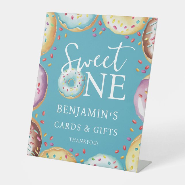 Signe De Table Donut Sweet One 1st Birthday Cadeaux et Cartes (Recto)