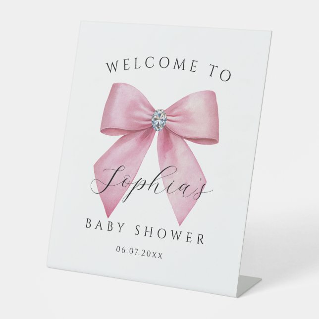 Signe De Table Douce Baby Shower Ruban Rose  (Recto)